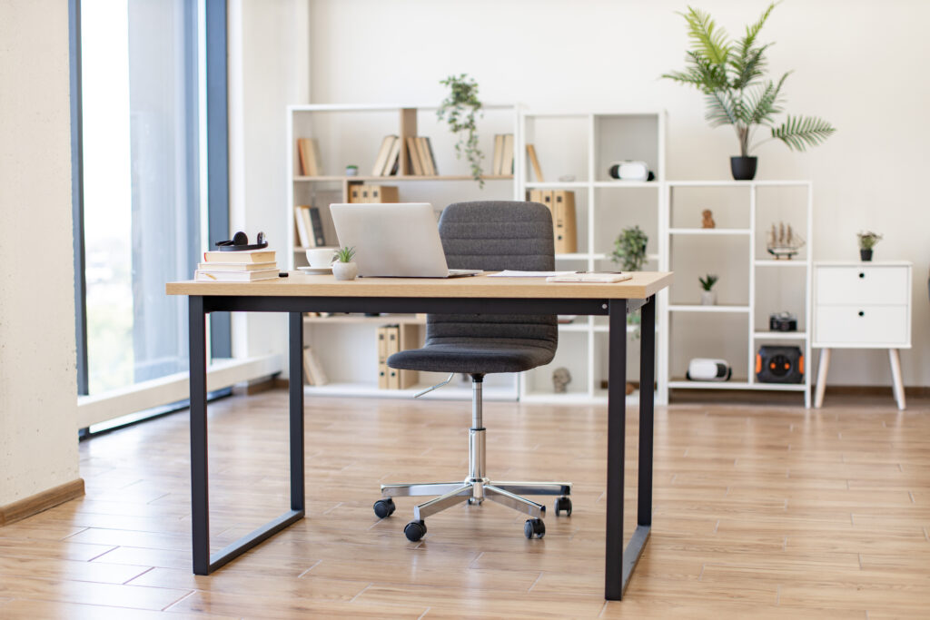 Home office furniture setup in a Dallas apartment