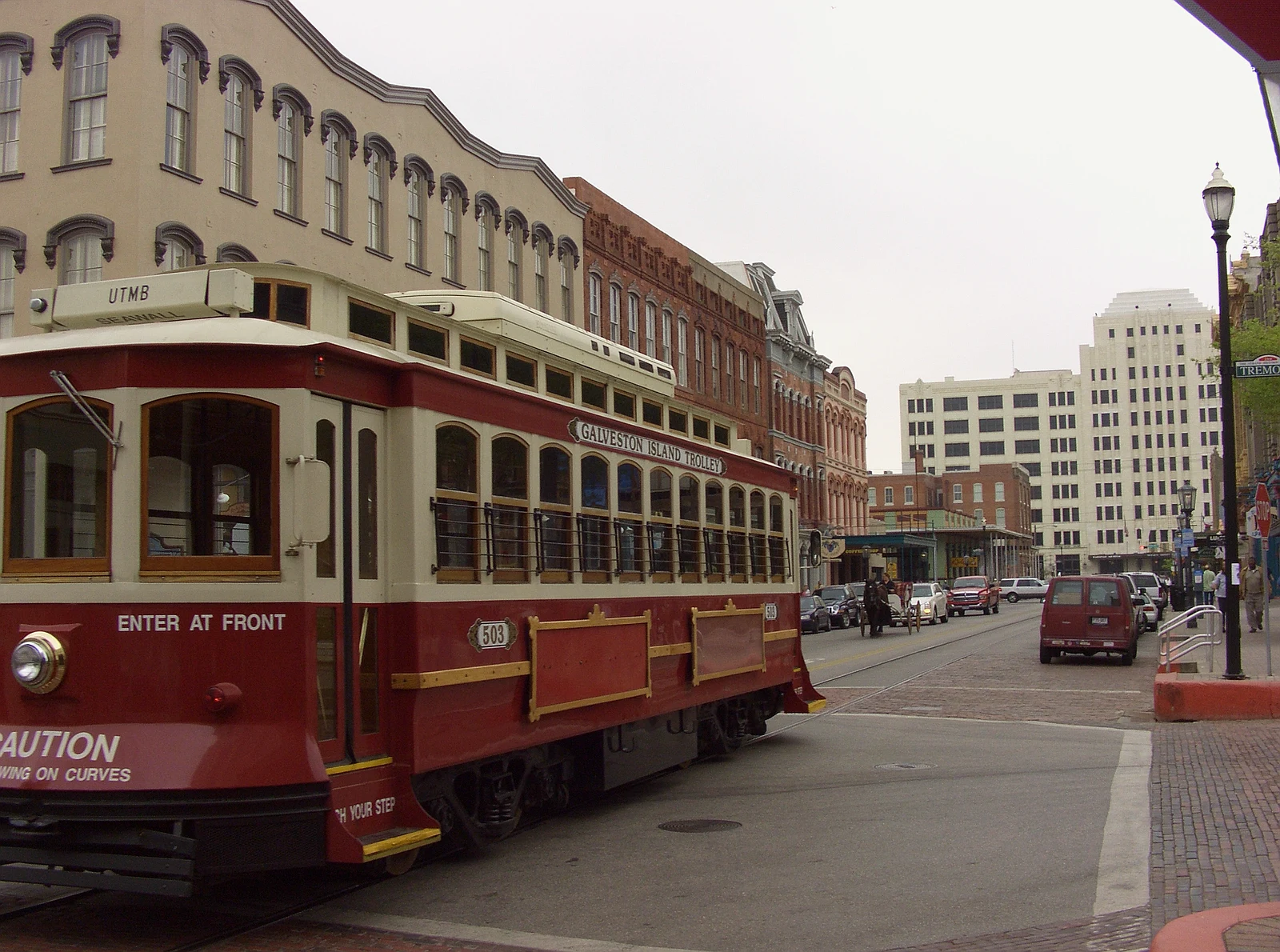 Galveston Strand Historic District Galveston Strand Historic District with trolley and old buildings