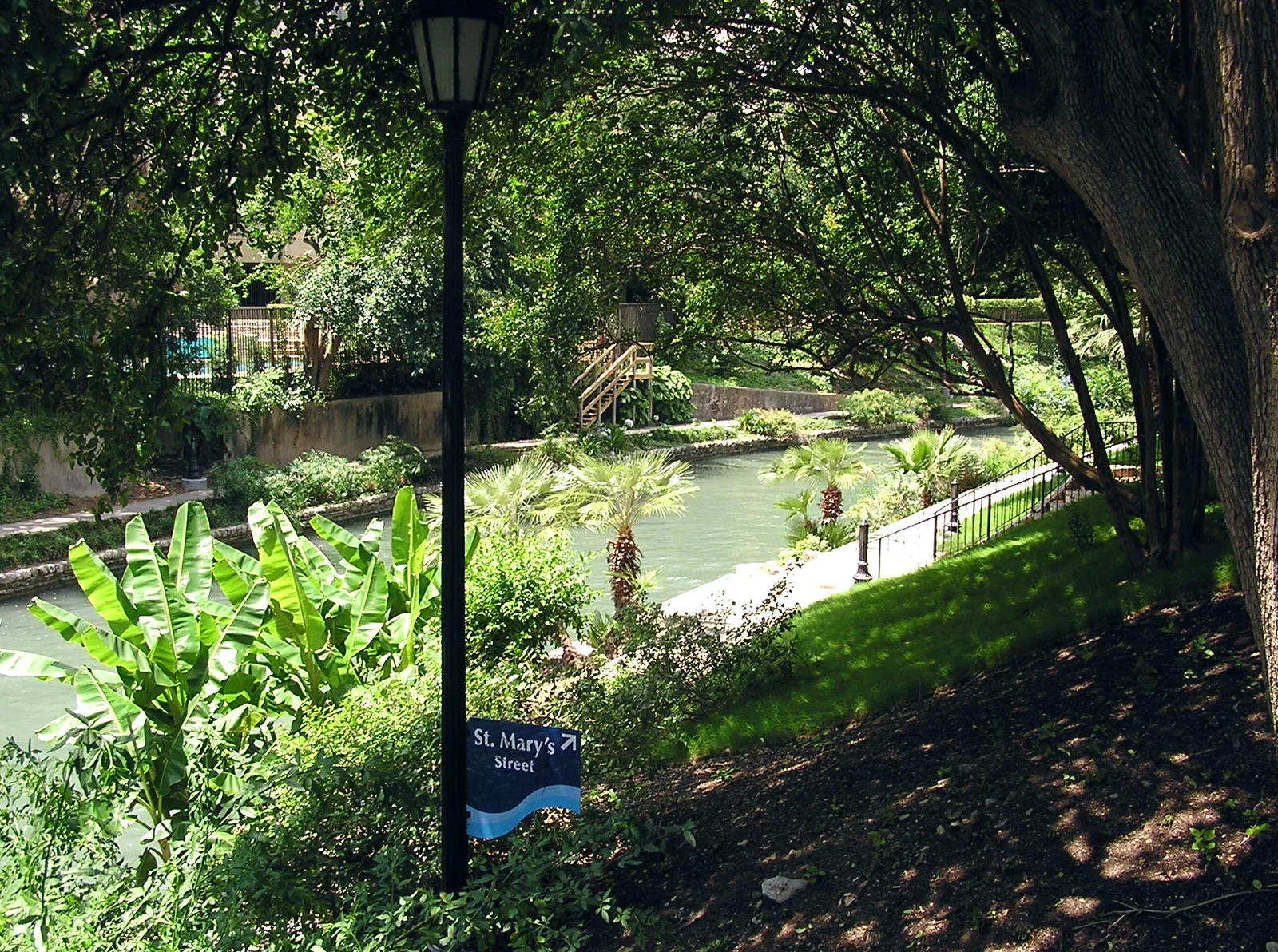 San Antonio River Walk San Antonio River Walk with pedestrian bridges and riverside dining