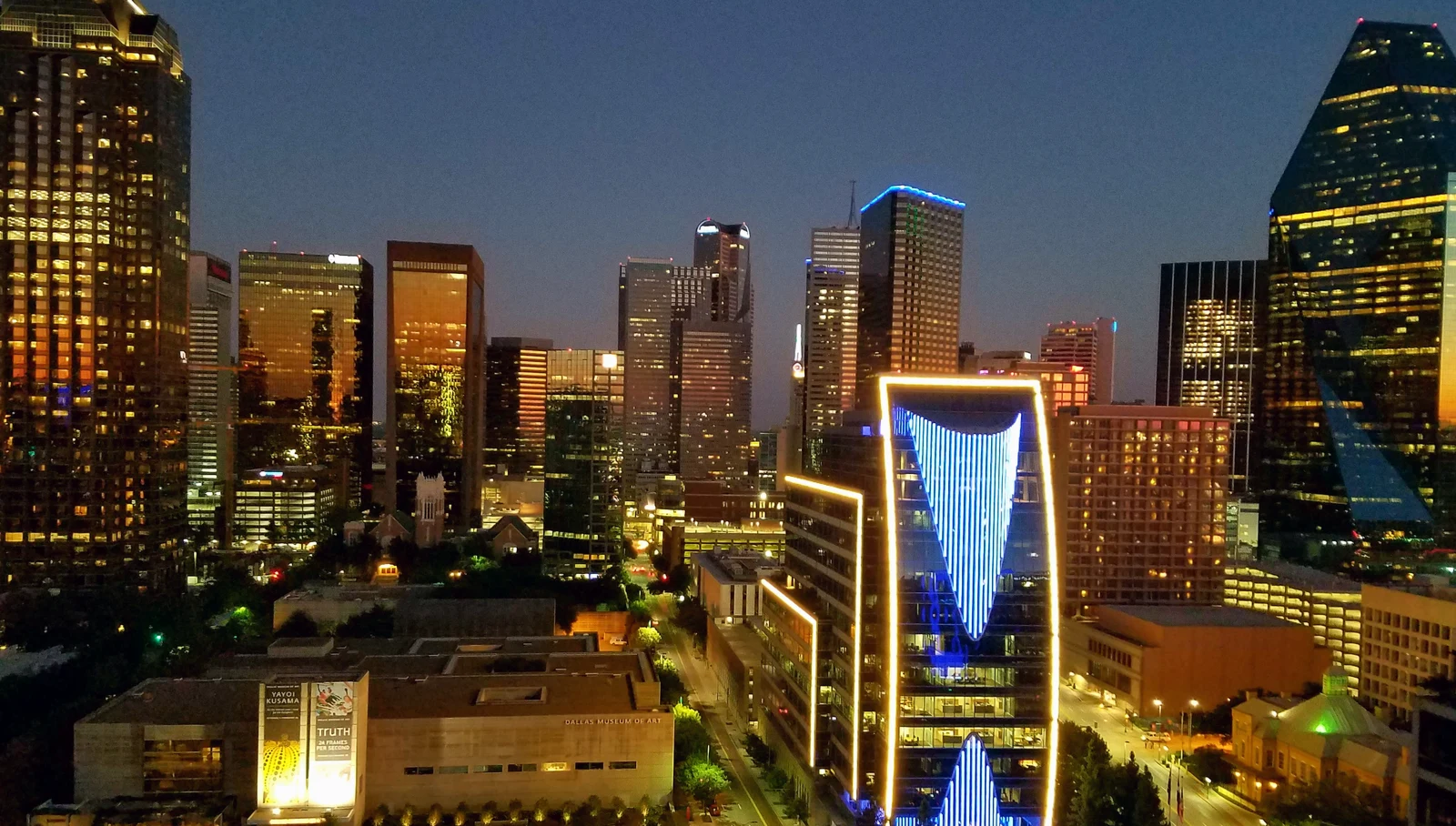 Downtown Dallas at Night Dallas skyline at night near the Arts District